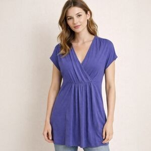 Sylvie & Mado Purple Empire Waist Tunic Top Cap Sleeve V-Neck Y2K Size Medium